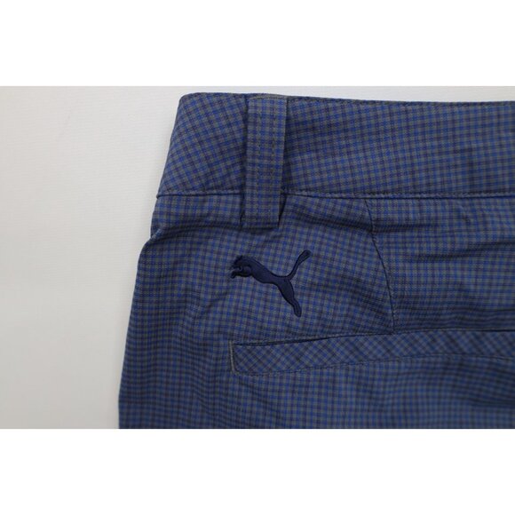 Puma Golf Mens Size 38 Flat Front Tech Golfing Chino Shorts Blue Plaid Check - Picture 13 of 13